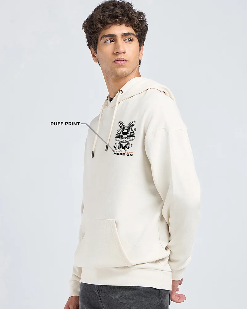 بيواكوف Men's Beige Mode On Graphic Printed Oversized Hoodies